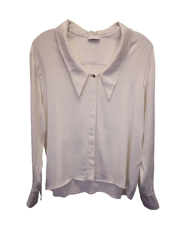 Iris & Ink Buttoned Long-Sleeve Blouse in Cream Viscose