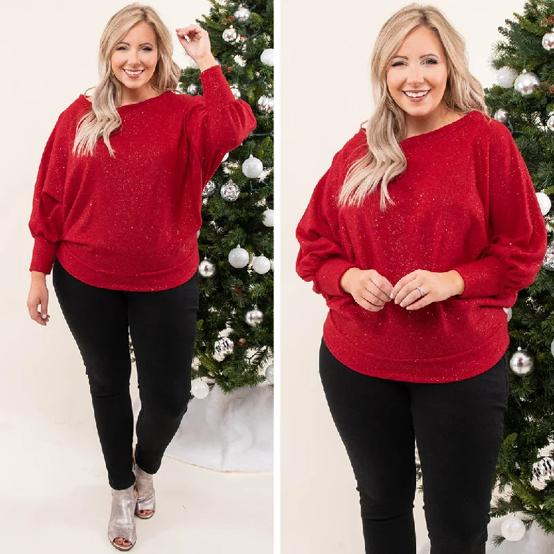 Shimmer In Warmth Sweater, Shiny Red