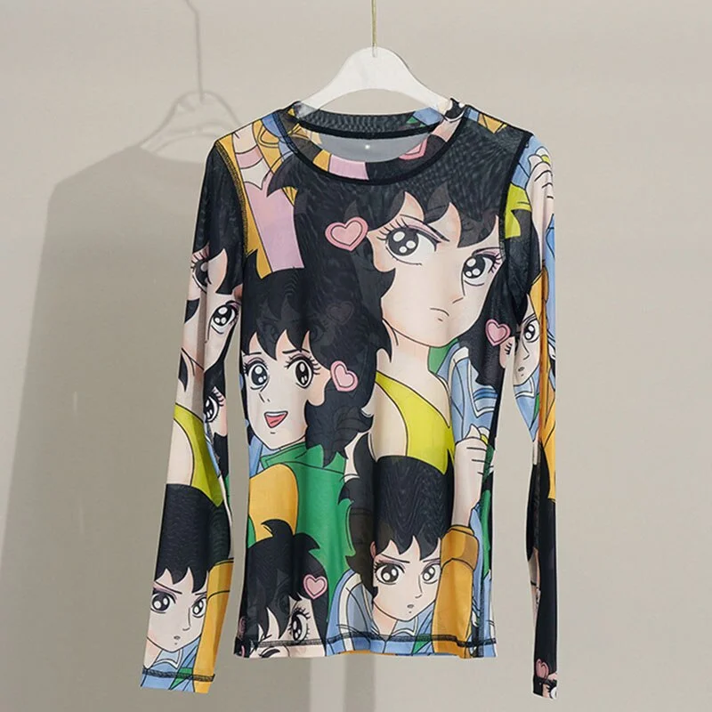 Cartoon Print long-Sleeved Tops