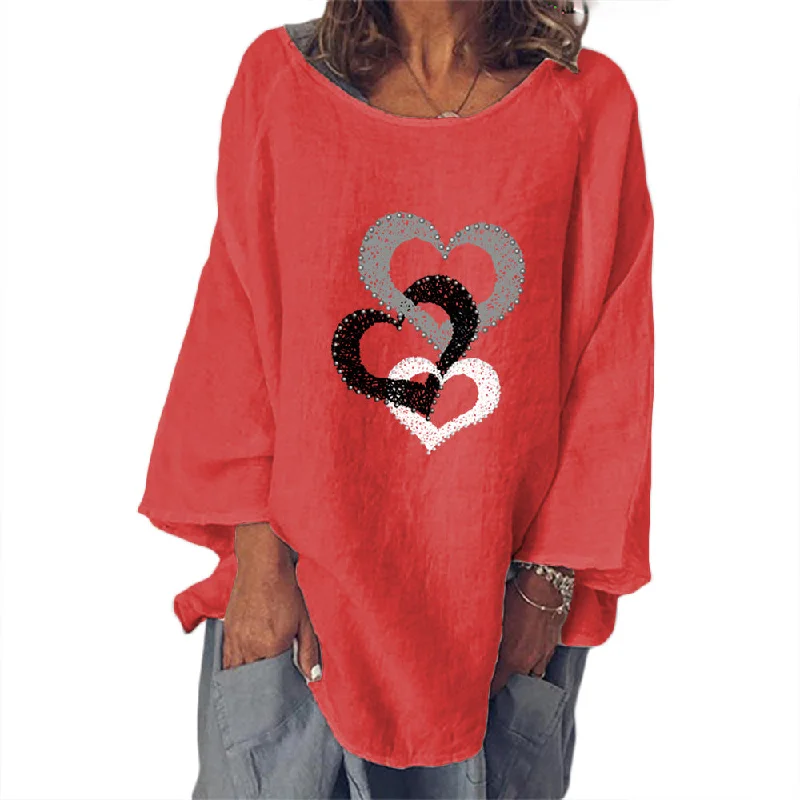 Heart Print Cotton Linen T-Shirt Women Wholesale