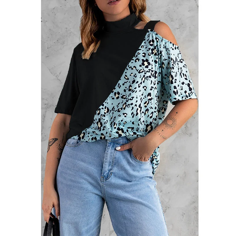 Leopard Print Loose Crew Neck Wholesale T-Shirts Women'S Casual Short Sleeve Tops