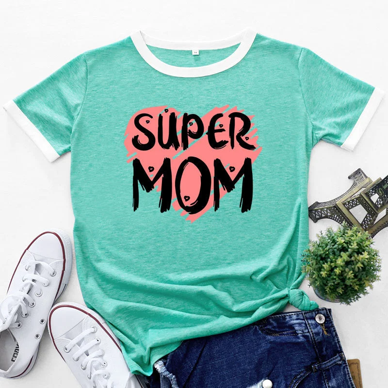 Women Fashion SUPER MOM Letter Print Wholesale T-shirts Summer