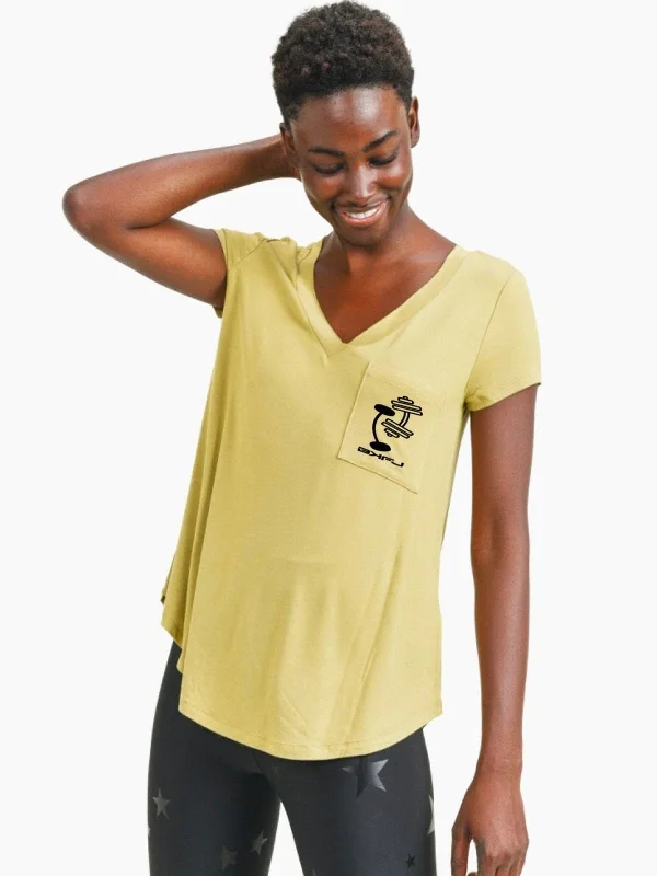 Longline Deep V-Neck T-Shirt w/Pocket