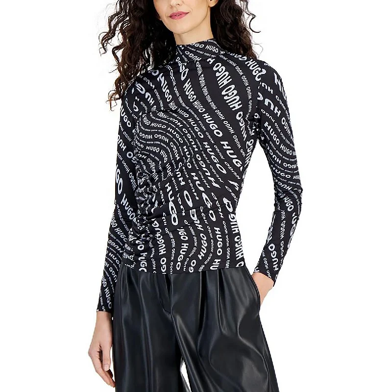 Womens Ruched Printed Turtleneck Top