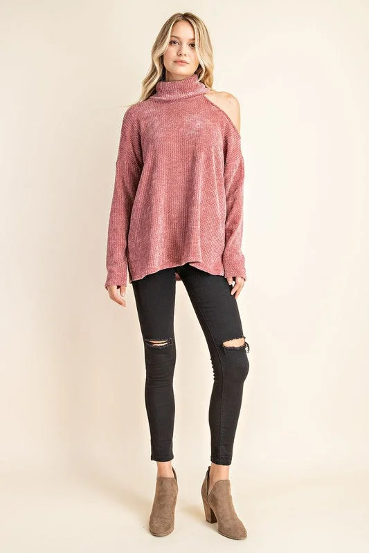 FSL Apparel Cold Shoulder Turtleneck Sweater