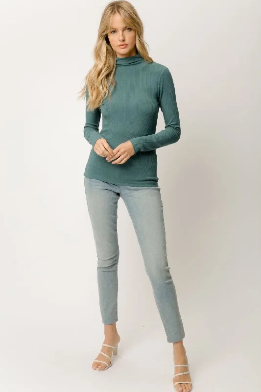 Mystree Ribbed Mock Neck Turtleneck In Teal