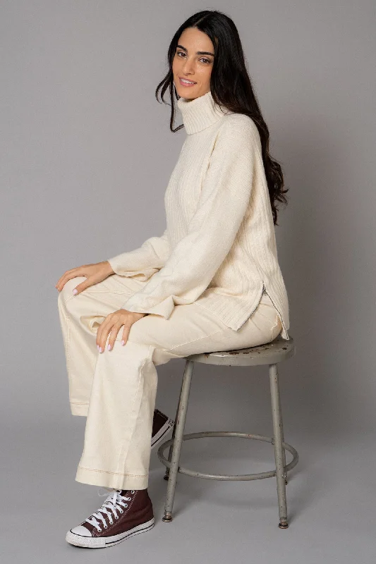 Side Zip Turtleneck Sweater