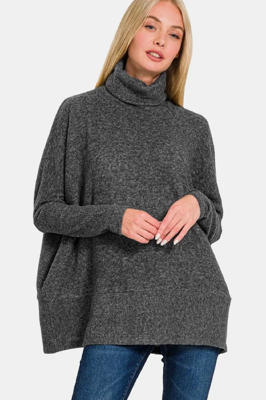 Black Brushed Melange Hacci Turtleneck Sweater