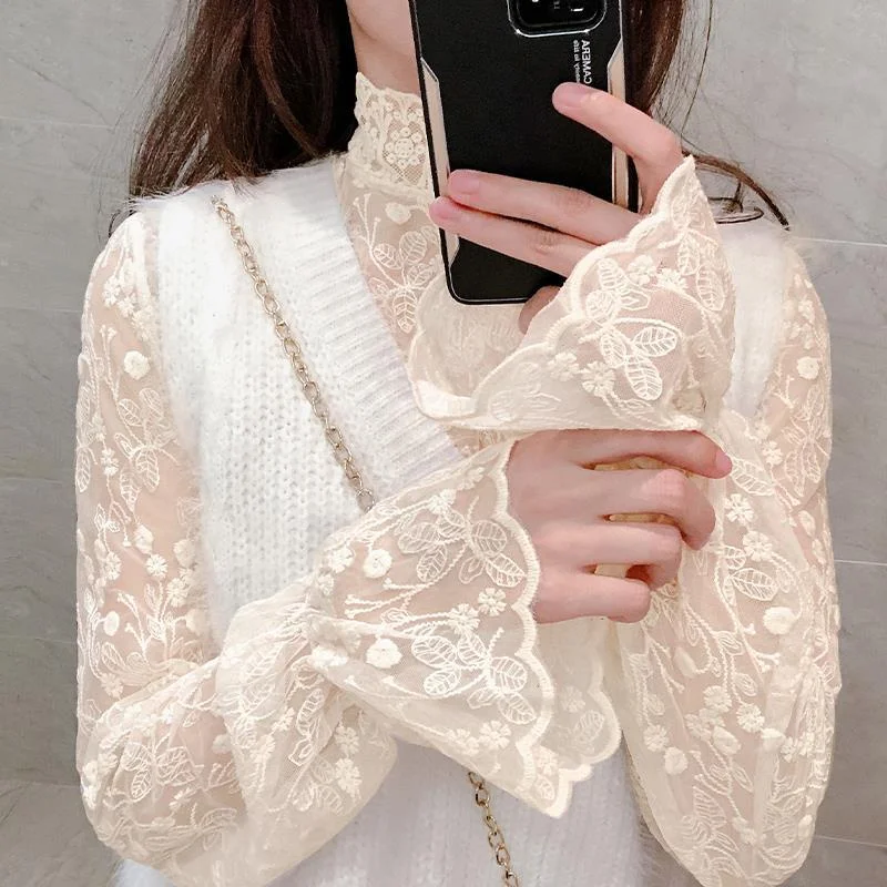 Women's Turtleneck Lace Tops