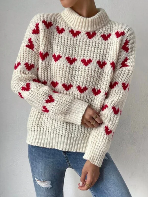 Jacquard Love Knit Turtleneck Sweater