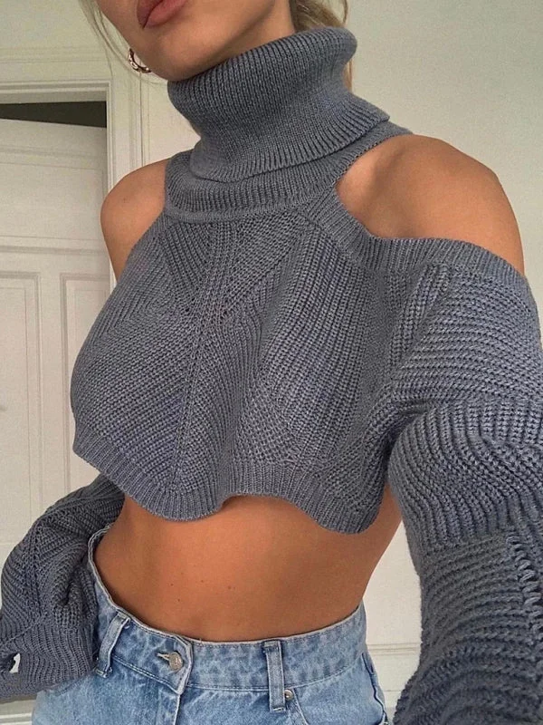 Knit Cold Shoulder Turtleneck Bolero Sweater