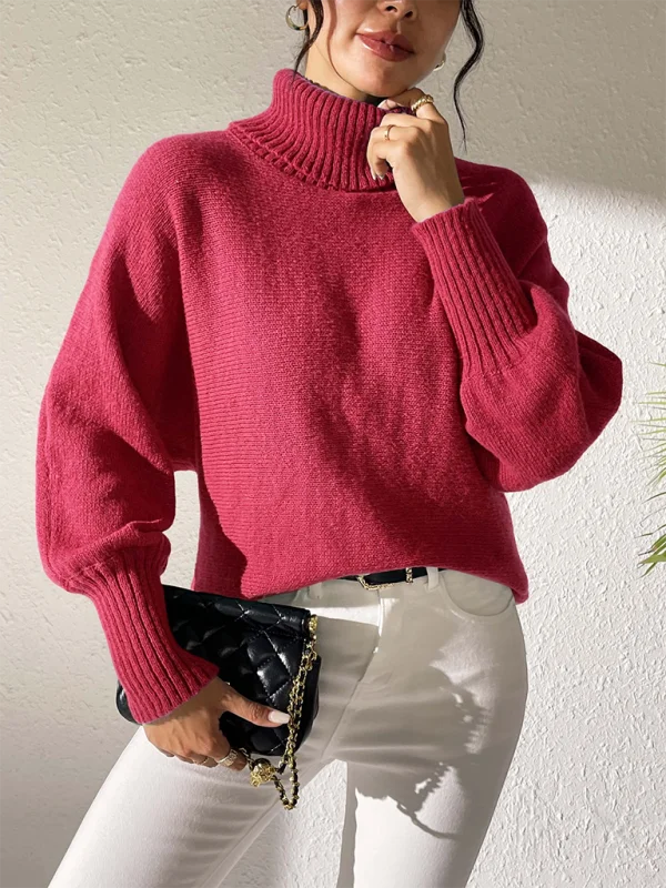 Women’s Solid Knitting Jumper – Warm Turtleneck Sweater for Winter